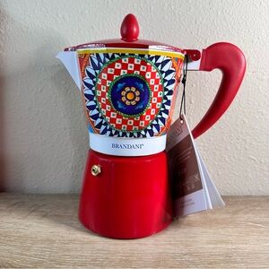 Brandani 9 CUP Italian Coffee Maker MOKA POT Aluminum SICILIAN PATTERN NWT